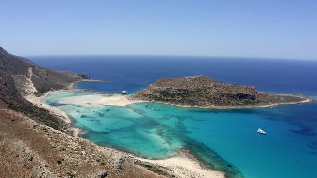 Flight over Gramvousa Peninsula with Balos beach and bay, Crete