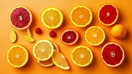 Obraz premium Vibrant citrus fruits sliced and ready to enjoy
