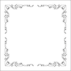 Elegant black and white elegant ornamental frame, decorative border, corners for greeting cards, banners, business cards, invitations, menus. Isolated vector illustration.	