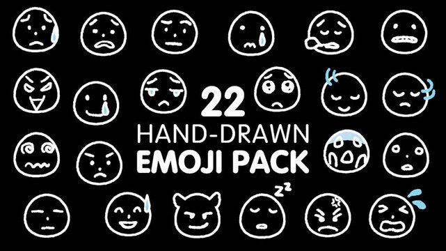 Hand-drawn Emoji pack on alpha channel (unhappy emojis)