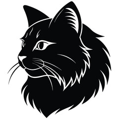 logo of persiana cat face, side view, silhouette, black and white, white background