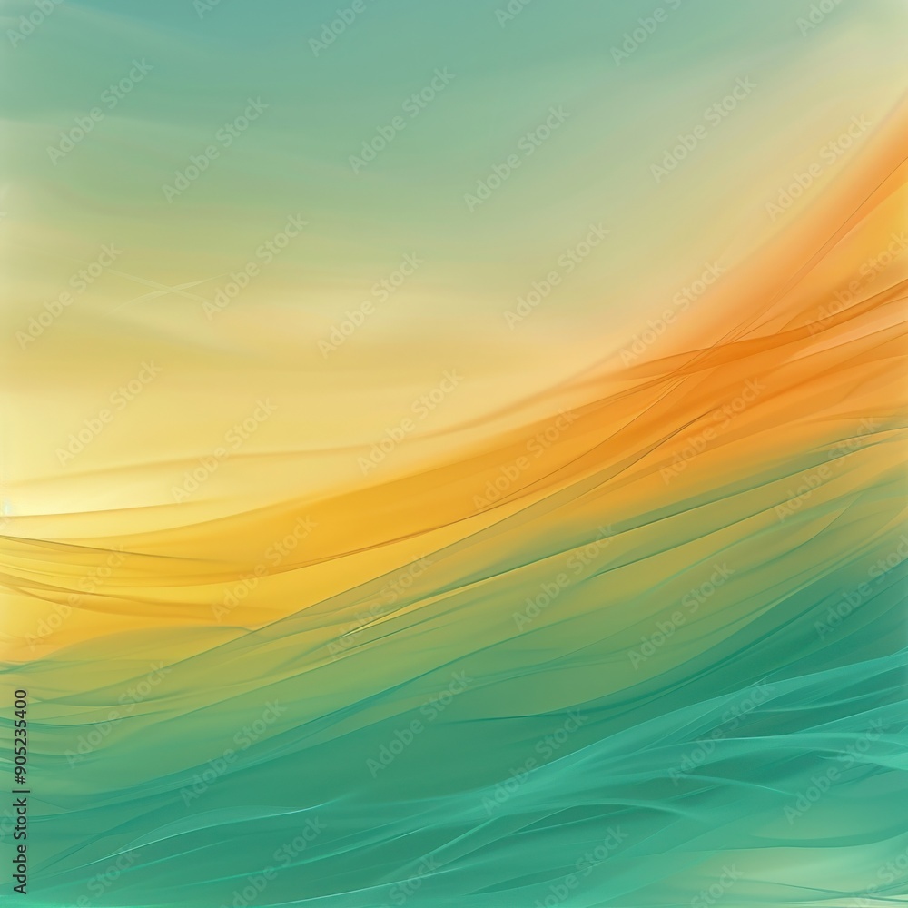 Poster abstract flowing waves in soft colors of green and orange create a serene and calming background for