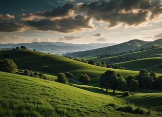 Fototapeta premium Green hills lanscape cut out