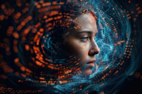 An intricate whirlpool of data streams and binary numbers, showcasing the dynamic flow of information and the complexity of digital networks in an artistic form.