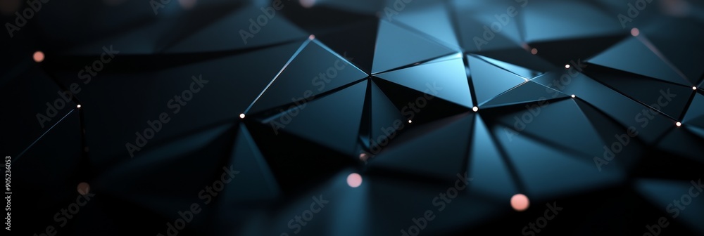 Poster a dark blue abstract background with a geometric pattern of triangles and glowing points, symbolizin