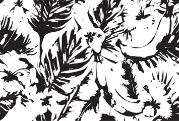 Watercolor seamless pattern with colorful abstract tropical leaves. Bright summer print with exotic plants. Creative trendy botanical textile design.