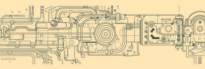 Fototapeta premium A complex machine with gears, pipes, and electrical circuits, symbolizing innovation, technology, automation, engineering, and the future.