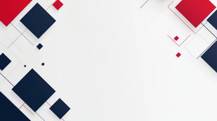 A clean and modern abstract background with red and blue squares arranged in a geometric pattern on a white background. This design symbolizes creativity, innovation, technology, and progress.