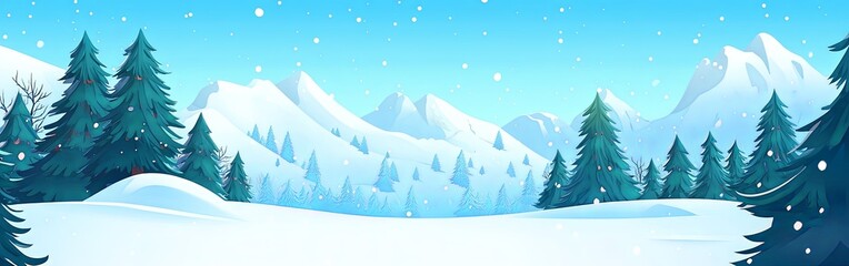 Serene Cartoon Winter Mountain Landscape