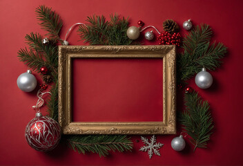 Christmas frame background with branches and decorations