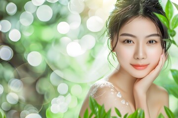 Fototapeta premium Young Woman with Clear Skin and Smiling