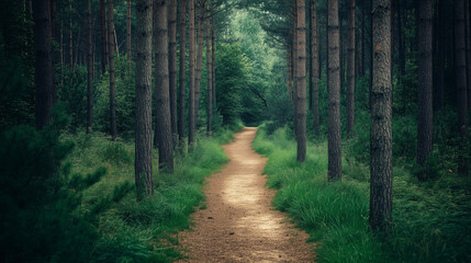 Fototapeta premium Scenic Forest Trail Winding Through Lush Greenery on a Sunny Day