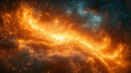 Obraz premium Fiery Nebula Clouds with Stars in Outer Space