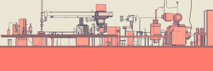 A detailed illustration of an automated production line, showcasing the intricate machinery and processes involved in manufacturing. The image symbolizes efficiency, automation