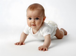 A crawling baby in a diaper