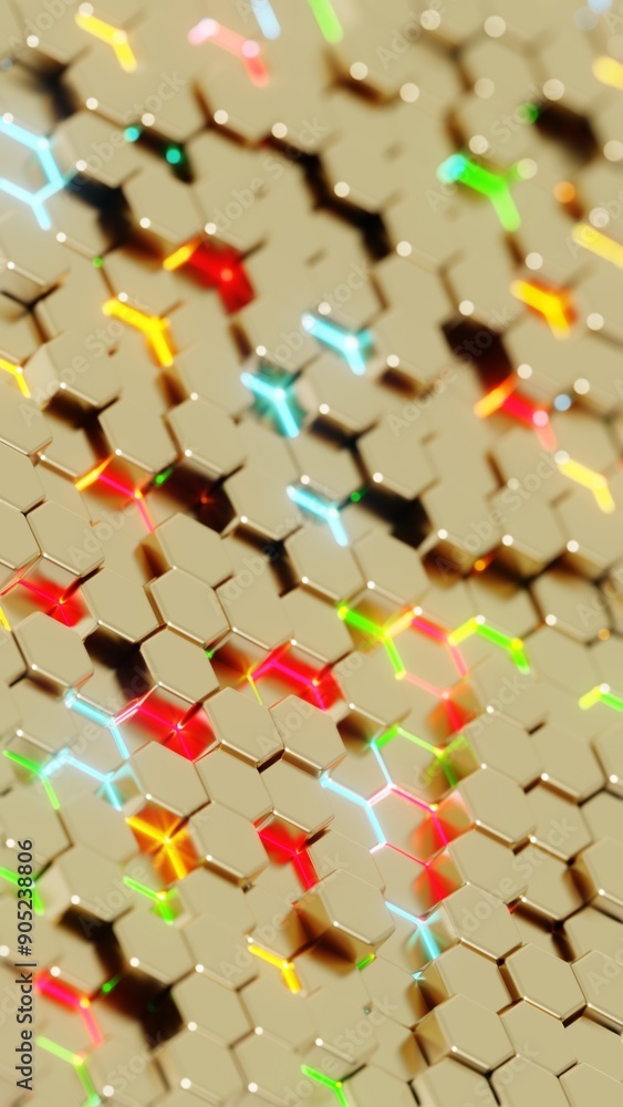 Aufkleber Abstract Hexagonal Pattern with Vibrant Colors on a Beige Background..