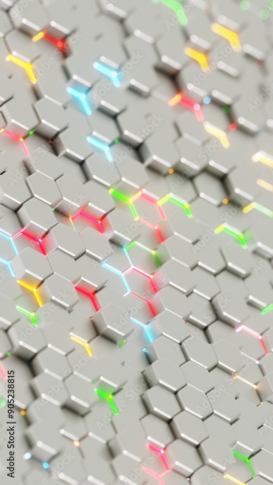 Aufkleber Abstract Hexagonal Pattern with Colorful Highlights on a Light Background..