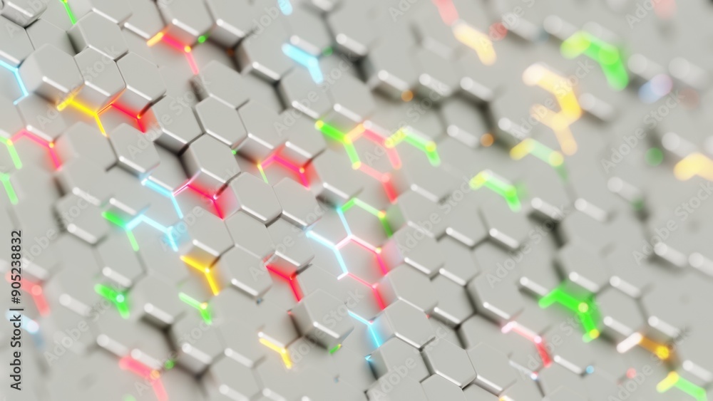Aufkleber Abstract Hexagonal Pattern with Colorful Highlights on a Light Background..