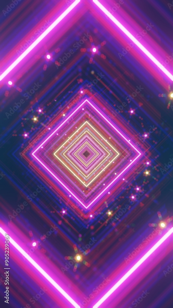 Poster neon diamond tunnel with glowing lights and futuristic vibes..