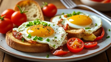  Deliciously simple breakfast with eggs and tomatoes on toast