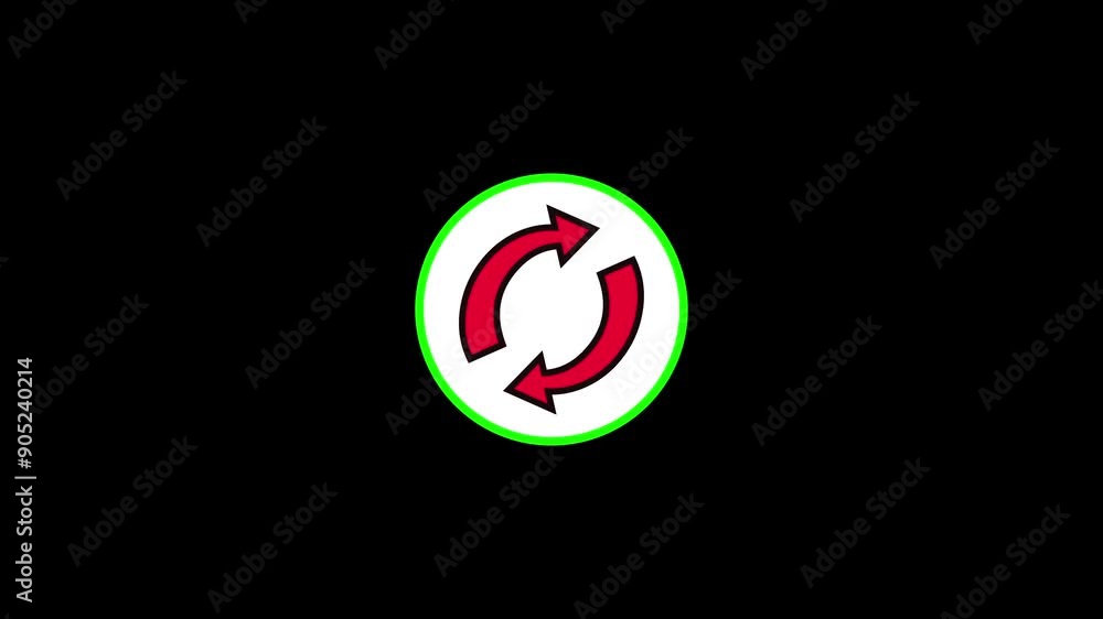 Poster red refresh icon animation with black background