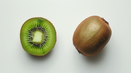 Obraz premium Fresh kiwi fruit cut slice isolated over plain background