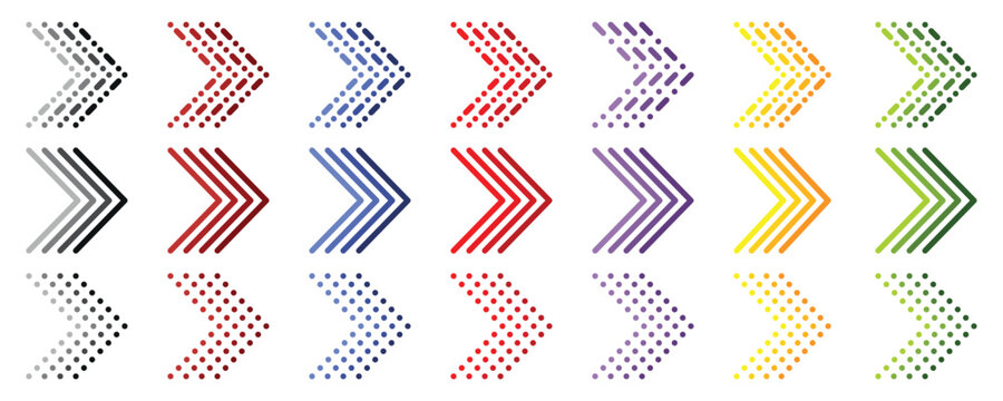 Set of different arrow colors for bullet points. Vector illustration.