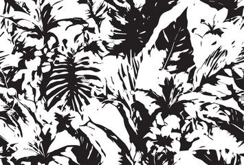 Fototapeta premium Watercolor seamless pattern with colorful abstract tropical leaves. Bright summer print with exotic plants. Creative trendy botanical textile design.