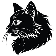 logo of persiana cat face, side view, silhouette, black and white, white background