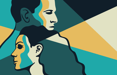 Cuddling people - embracing each other, drawn style