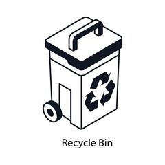 Recycle Bin Isometric outline style icon. Symbol on White background EPS 10 File 