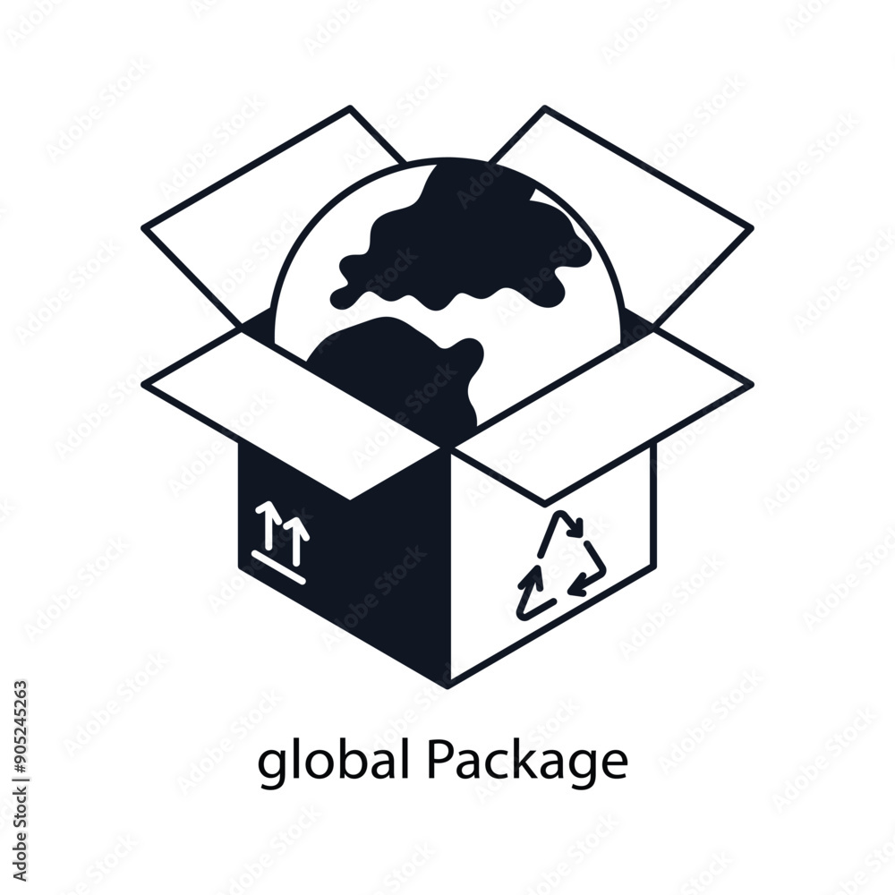 Poster global package isometric outline style icon. symbol on white background eps 10 file