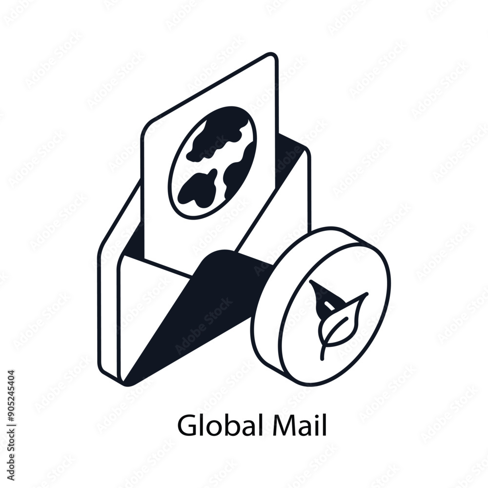 Poster global mail isometric outline style icon. symbol on white background eps 10 file