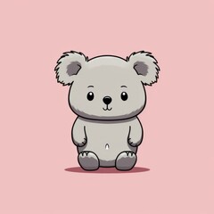 Naklejka premium cartoon gray koala and pastel pink background