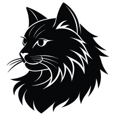 logo of persiana cat face, side view, silhouette, black and white, white background