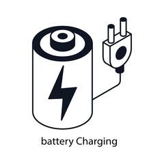 battery Charging Isometric outline style icon. Symbol on White background EPS 10 File 