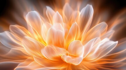 Fototapeta premium Close-up of a Glowing Orange and White Flower with Delicate Petals in Full Bloom, Capturing the Beauty of Nature and the Intricate Details of Floral Patterns in a Stunning, Vibrant Display