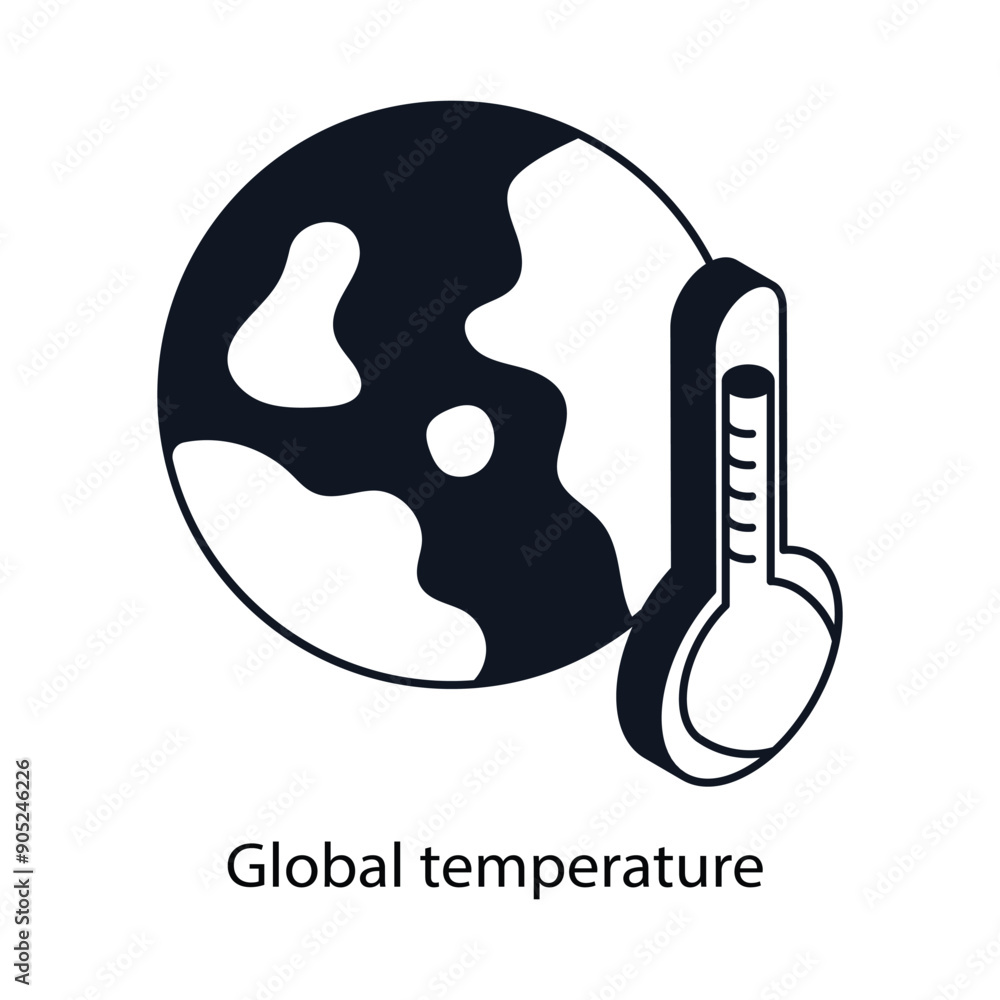 Poster global temperature isometric outline style icon. symbol on white background eps 10 file