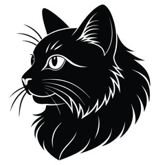 logo of persiana cat face, side view, silhouette, black and white, white background