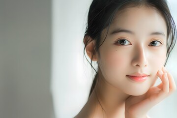 Naklejka premium Portrait of a Young Asian Woman with a Gentle Smile