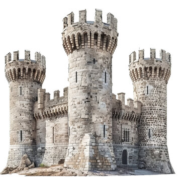 Ancient castle with three towers is showcasing medieval architecture