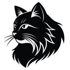 logo of persiana cat face, side view, silhouette, black and white, white background