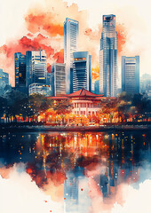 Fototapeta premium Illustration of Singapore national day watercolor style high resolution