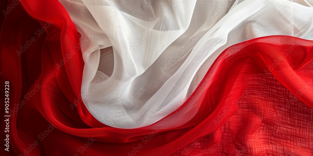 Poster an elegant fabric in red and white symbolizes unity and peace in a mesmerizing way