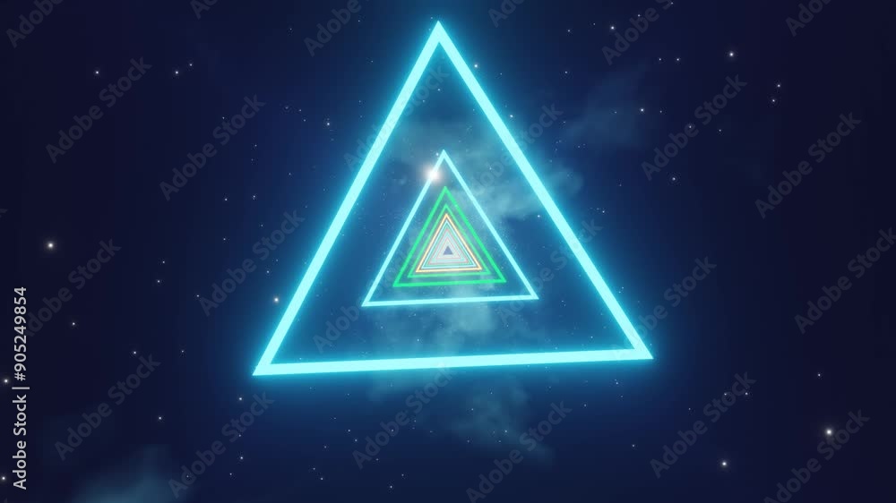 Aufkleber glowing neon triangles in space with starry background