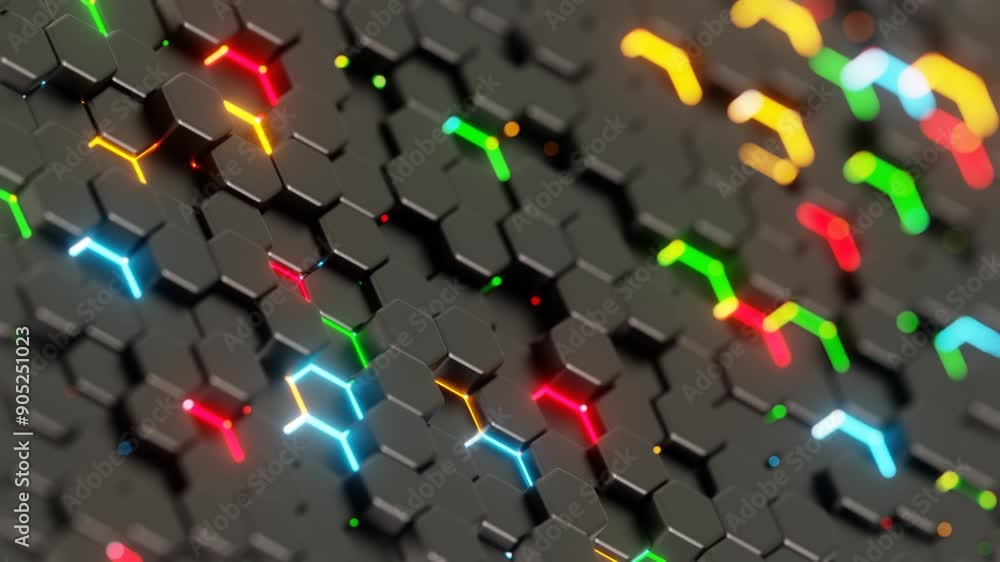 Leinwandbilder colorful illuminated hexagonal pattern on a dark background