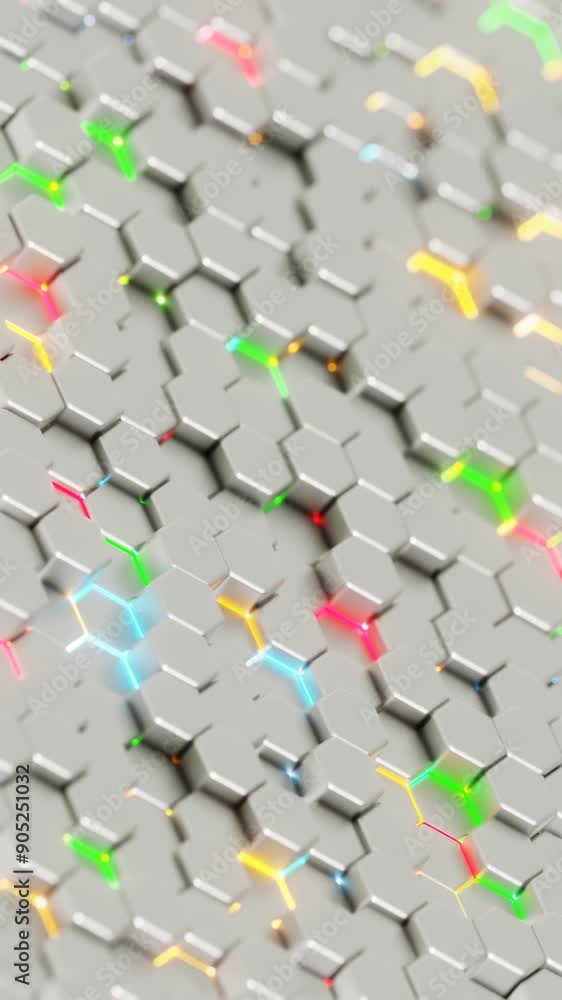 Poster Abstract Hexagonal Pattern with Colorful Highlights on a Light Background