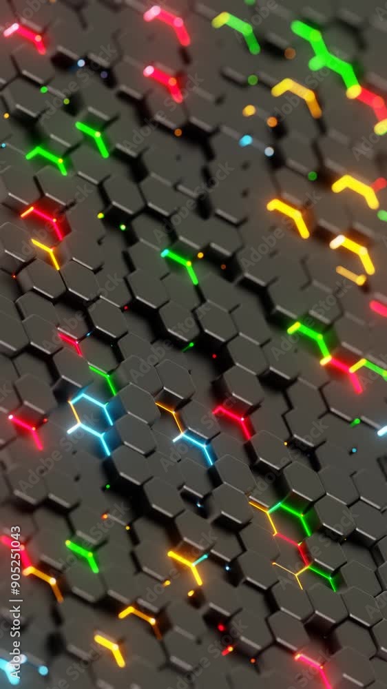 Aufkleber Colorful Illuminated Hexagonal Pattern on a Dark Background

