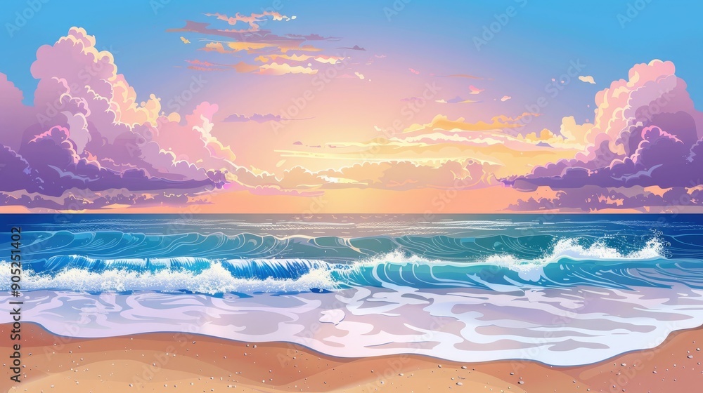 Aufkleber relaxing beach background with waves summer vacation banner with serene ocean view