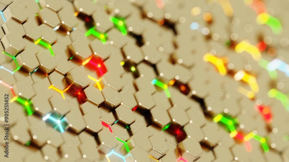 Poster Abstract Hexagonal Pattern with Vibrant Colors on a Beige Background


